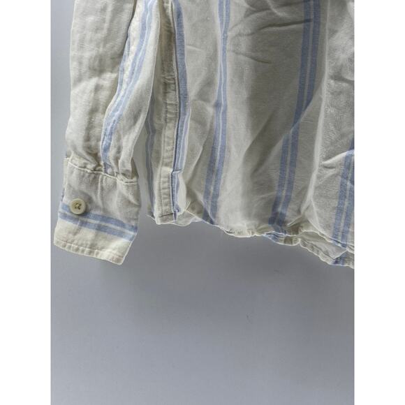 ZARA Men's White-Blue Striped Linen-Blend Button-Up Long Sleeve Top SZ M - Picture 6 of 11